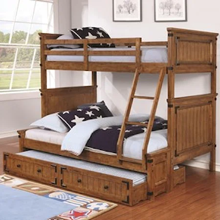 Casual Wooden Twin over Full Bunk Bed with Trundle Unit